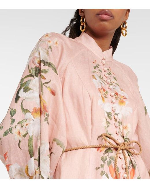 Vestido midi Lexi de lino floral Zimmermann de color Natural