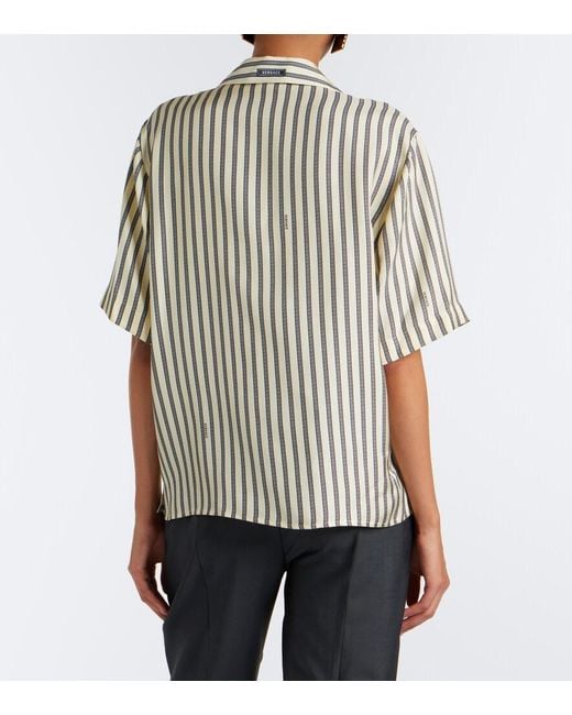 Versace Yellow Striped Silk Bowling Shirt