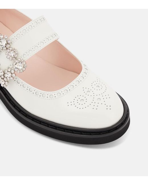 Roger Vivier Pink Viv' Rangers Flower Leather Mary Jane Flats
