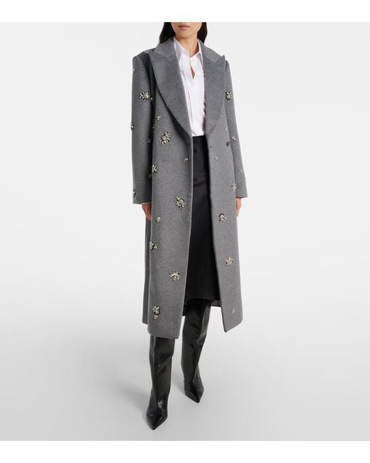 Jonathan Simkhai Gray Gianni Embellished Wool-Blend Coat