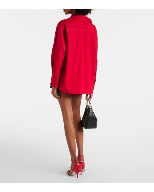 Valentino Red Floral-applique Oversized Cotton Shirt