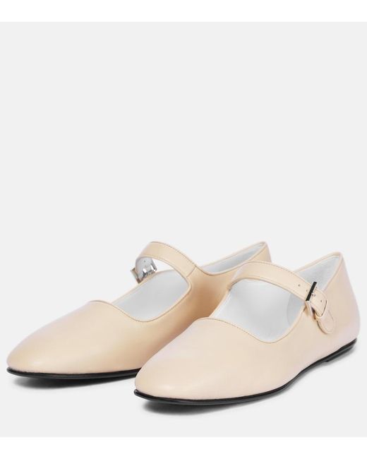 The Row White Ava Leather Mary Jane Ballet Flats