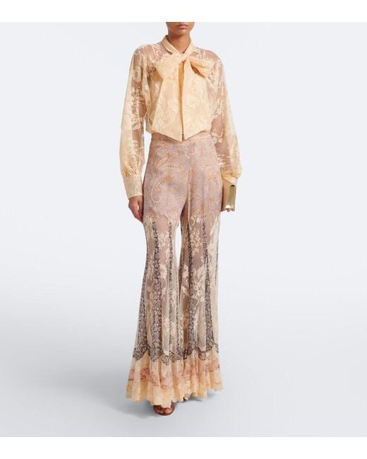 Zimmermann Natural Valiant Tie-Neck Lace Blouse