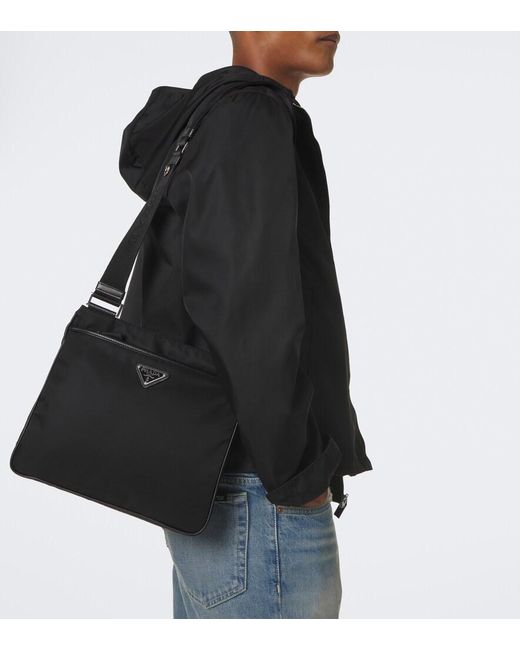 Prada Black Re-Nylon Leather-Trimmed Shoulder Bag
