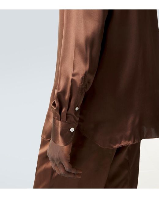 Rubinacci Brown Silk Satin Shirt for men