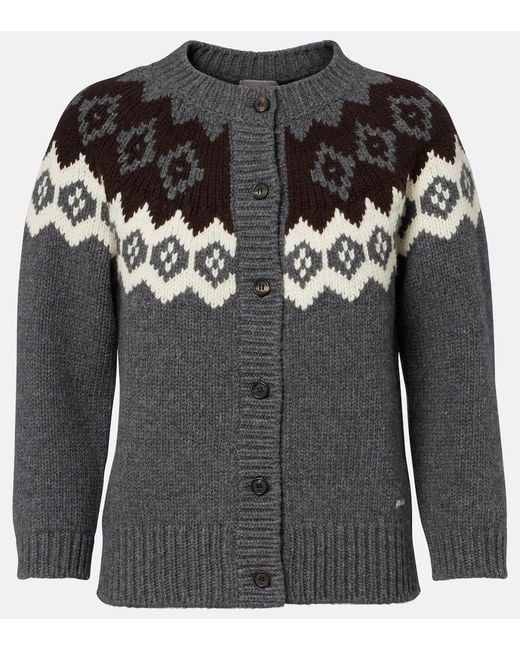 Prada Gray Intarsia Wool And Cashmere Cardigan