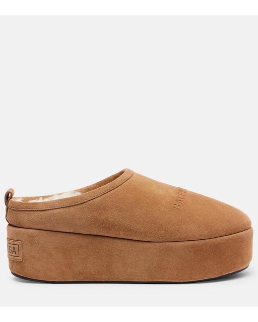 Balenciaga Brown Alaska Suede Platform Mules