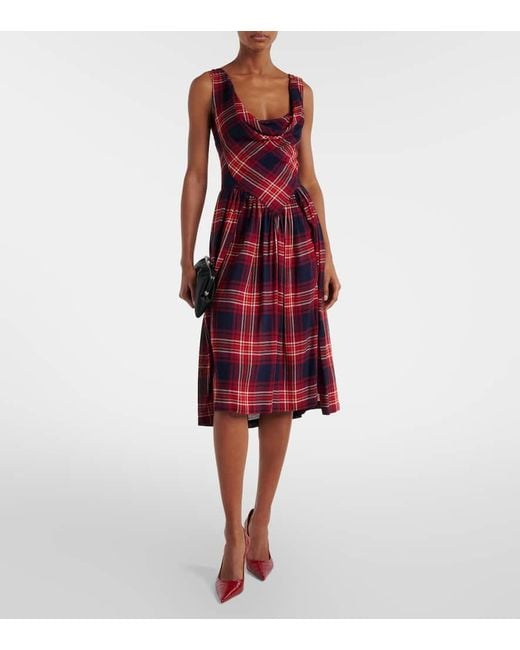 Vivienne Westwood Red Sunday Tartan Draped Bustier Dress