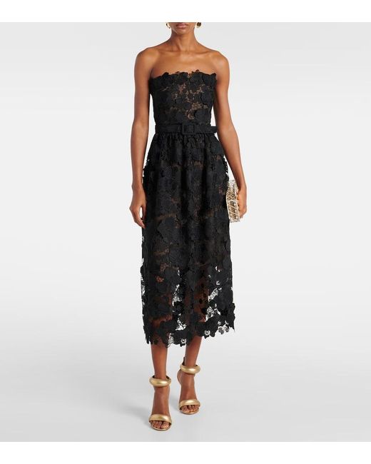 Oscar de la Renta Black Floral Lace Bustier Gown
