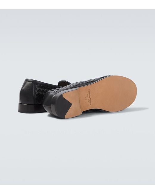 Bottega Veneta Black Silenzio Intrecciato Leather Loafers for men
