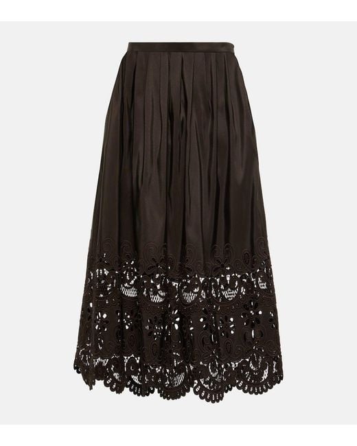 Falda midi de seda con bordado ingles Valentino de color Black
