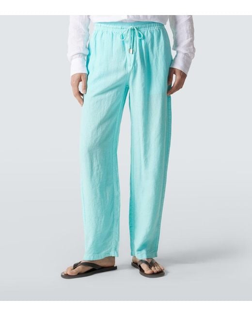Vilebrequin Blue Linen Wide-Leg Pants for men