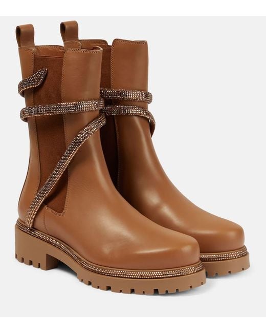 Bottes Chelsea En Cuir Embelli 40 Mm Rene Caovilla en coloris Brown