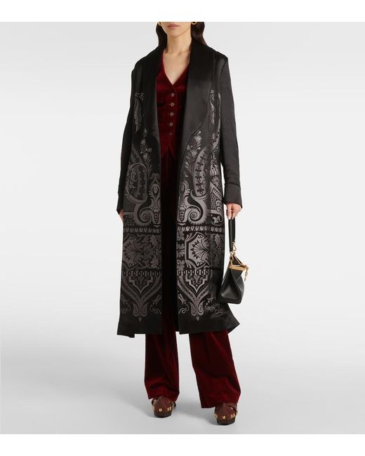 Etro Black Silk-Blend Belted Coat