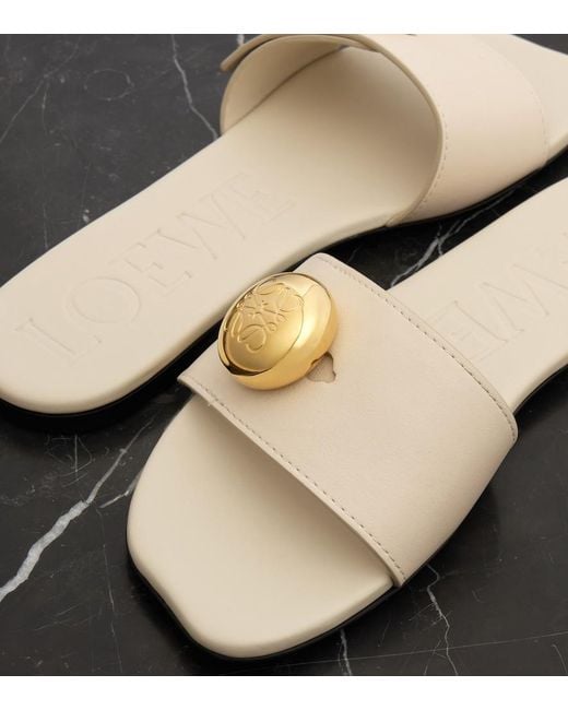 Loewe White Pebble Leather Slides