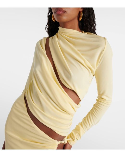 Christopher Esber Yellow Asymmetric Draped Cutout Midi Dress