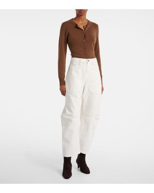 Nili Lotan White Shon High-Rise Barrel-Leg Jeans