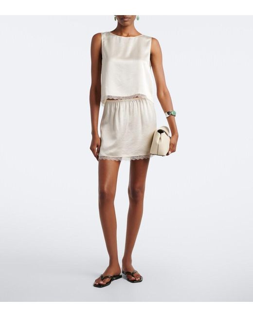 Leset White Barb Lace-Trimmed Satin Miniskirt
