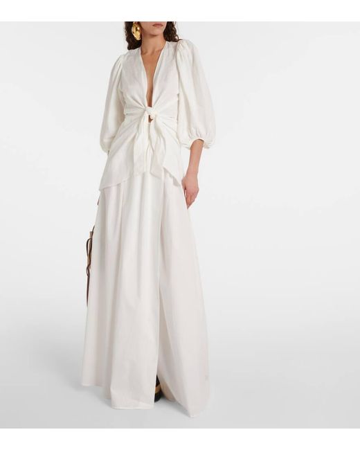 Blusa de mezcla de lino con mangas abullonadas Adriana Degreas de color White
