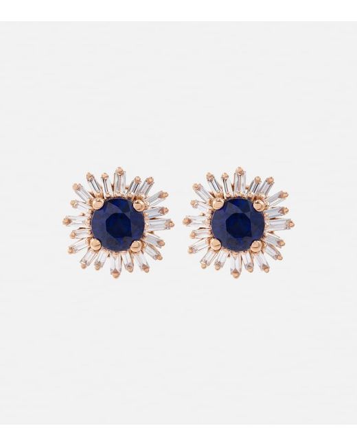 Orecchini in oro rosa 18kt con zaffiri e diamanti di Suzanne Kalan in Blue
