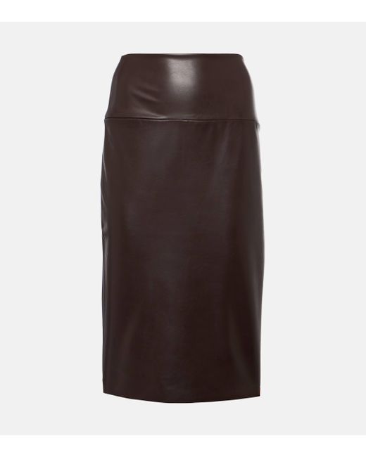 Norma Kamali Brown Faux Leather Pencil Skirt