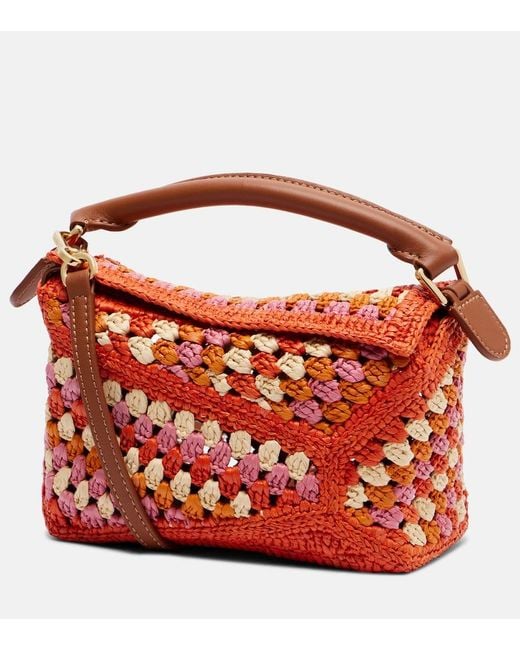 Loewe Red Paula's Ibiza Puzzle Mini Raffia Top-Handle Bag