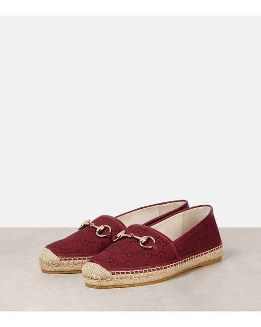 Gucci Red Horsebit Gg Canvas Espadrilles