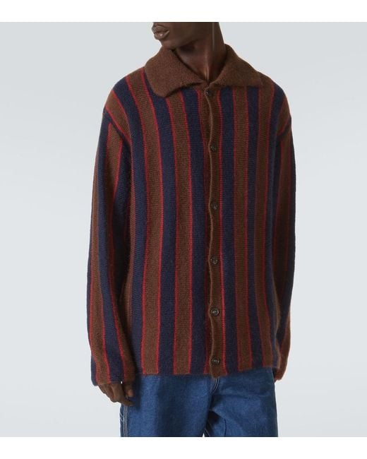 Bode Red Striped Mohair-Blend Cardigan for men