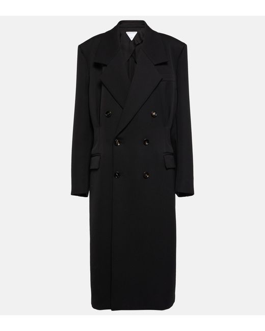 Bottega Veneta Double-breasted Wool Coat in Black | Lyst