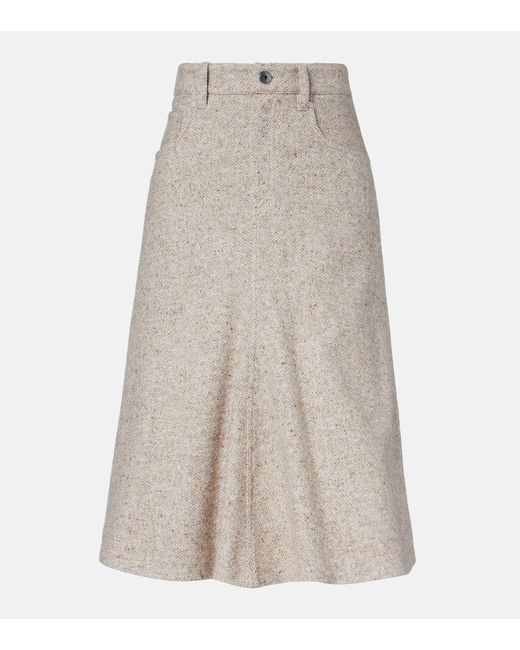 Brunello Cucinelli Natural Monili Wool And Silk-Blend Midi Skirt