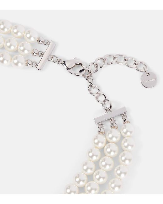 Self-Portrait Natural Embellished Bow-Detail Faux Pearl Choker