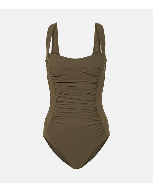 Karla Colletto Green Ruched Square-neck Swimsuit