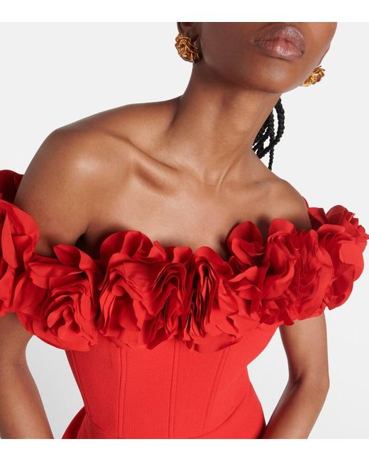 Rebecca Vallance Red Odetta Floral-Applique Bustier Dress