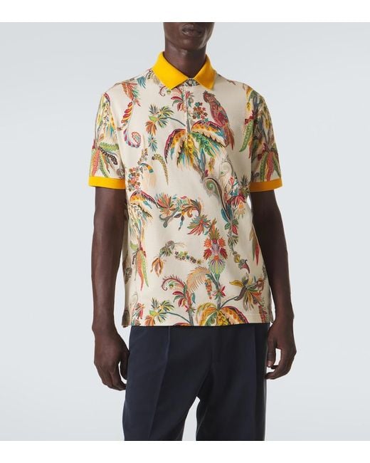 Etro Metallic Printed Cotton Pique Polo Shirt for men