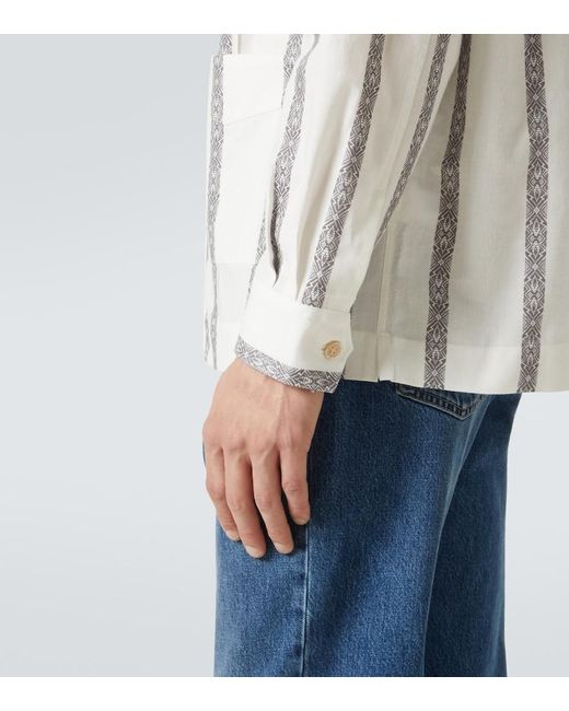 Brunello Cucinelli White Striped Cotton Shirt for men