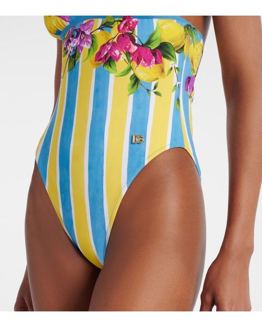 Dolce & Gabbana Blue Printed Halterneck Swimsuit