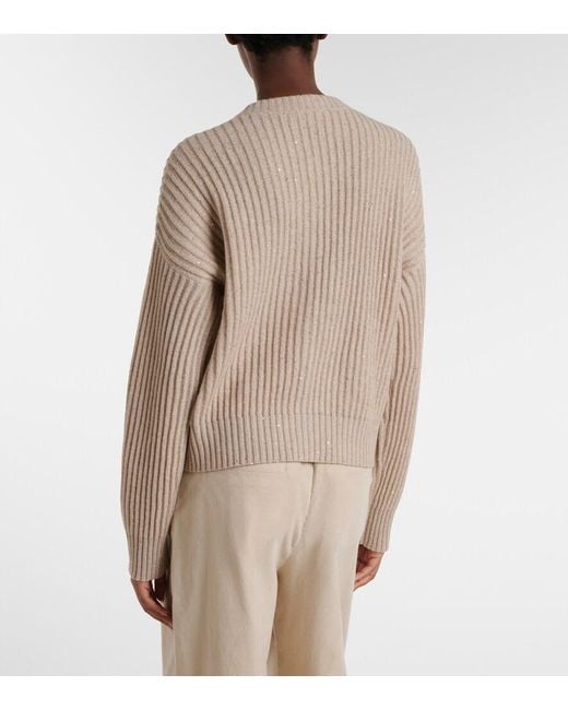 Brunello Cucinelli Natural Ribbed-Knit Cashmere And Wool-Blend Cardigan