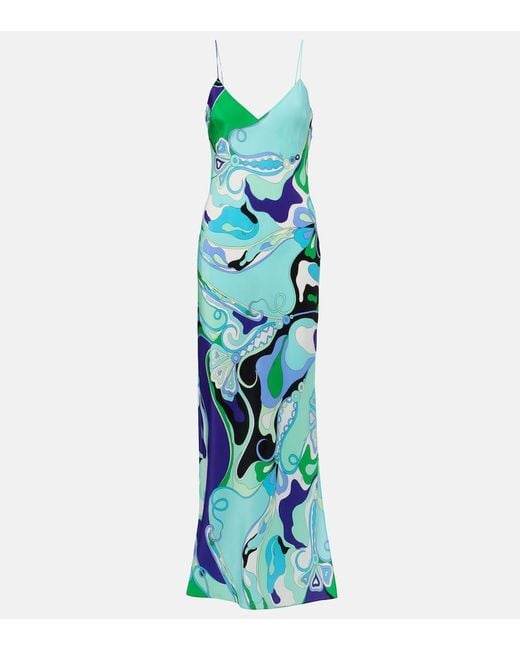 Emilio Pucci Blue Orchidee Silk Slip Dress