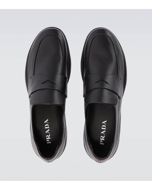 Prada Black Toblach Leather Loafers for men