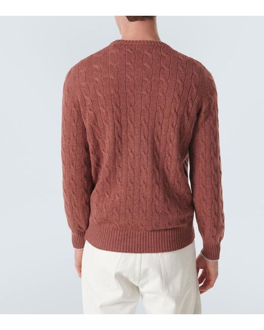 Brunello Cucinelli Red Cable-Knit Cashmere Sweater for men