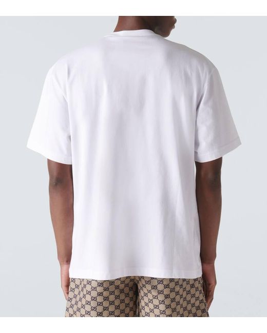T-shirt in jersey di cotone con logo di Gucci in White da Uomo