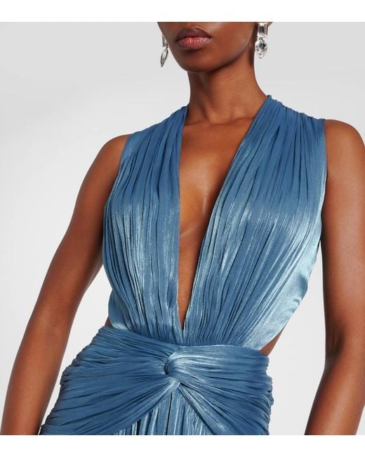 Costarellos Blue Draped Open-Back Jersey Gown