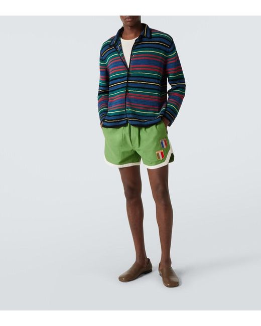 Bode Blue Riverbank Crochet Striped Cotton Shirt for men