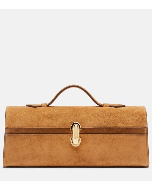 SAVETTE Brown Symmetry Slim Suede Top-Handle Bag