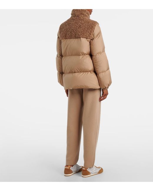 Moncler Natural Esnaie Fleece-Trimmed Down Jacket