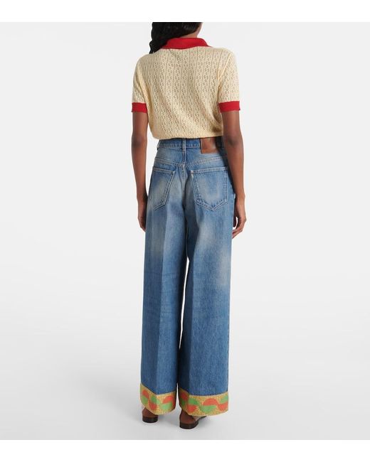 Valentino Blue High-Rise Wide-Leg Jeans