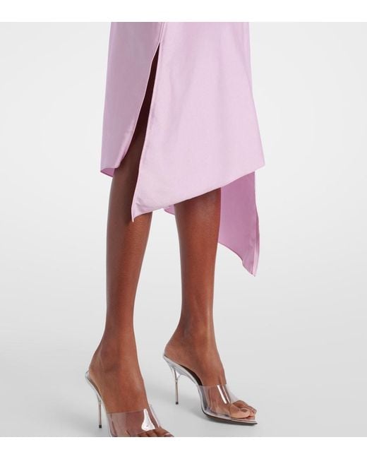 Coperni Pink Floral-Applique Satin Midi Skirt