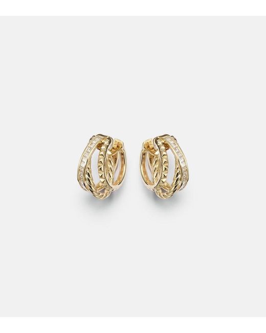 David Yurman White Dy Crossover 18Kt Hoop Earrings With Diamonds