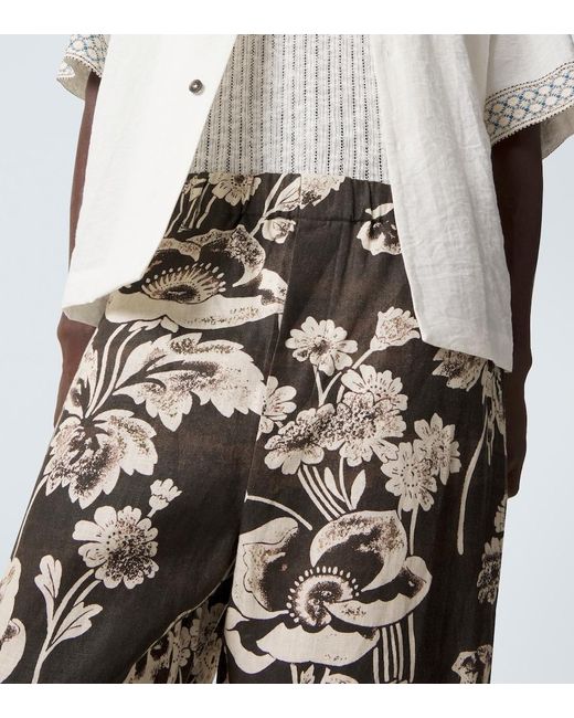 Commas Black Floral Linen Straight Pants for men