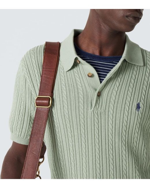 Polo Ralph Lauren Green Cable-Knit Cotton Polo Shirt for men